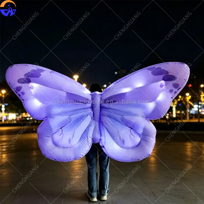 2M Inflatable Butterfly Wings White LED Light Air Blow Angel Wing Carnival Parade Walking Performance Props for Nightclub Event