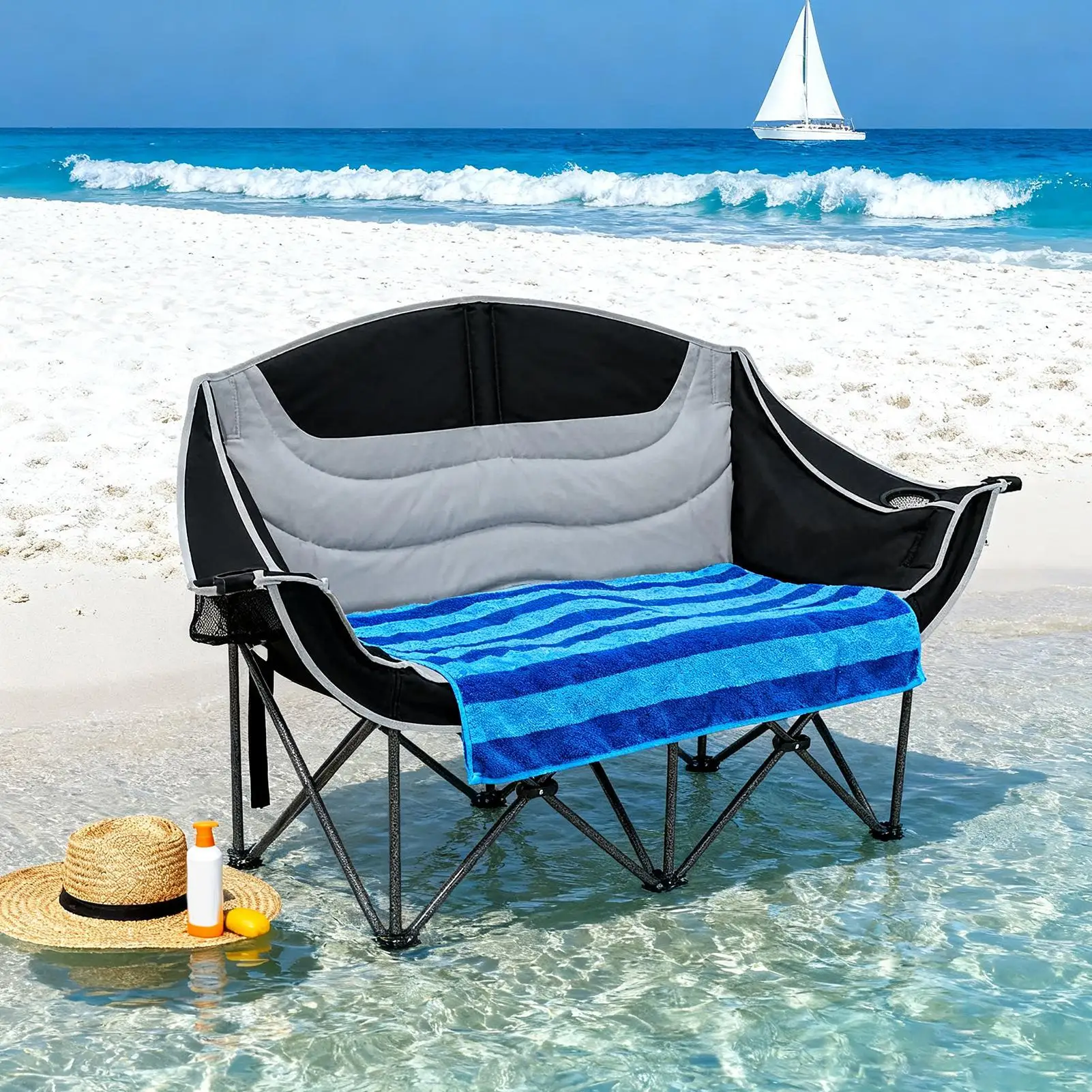كرسي تخييم لشخصين قابل للطي بمقعد منخفض الحب ومقعد مزدوج للمهرجانات والحفلات الموسيقية وغرف المعيشة والتخييم في الهواء الطلق وأيام الشاطئ #1