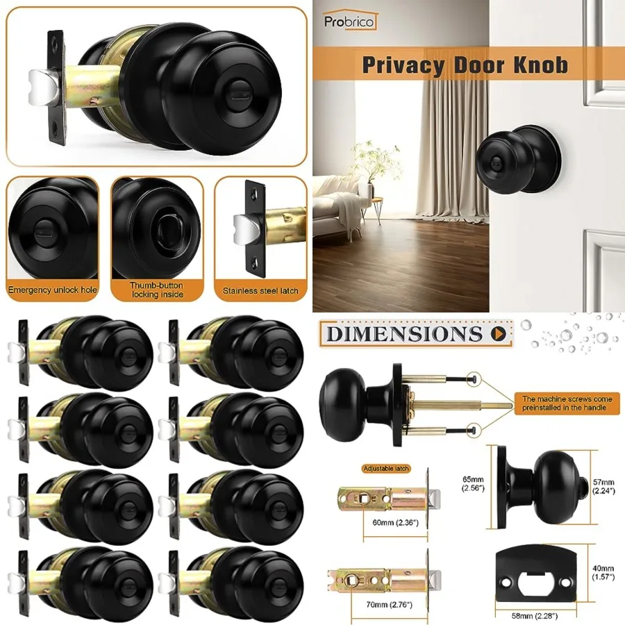 

Door Knobs, Privacy Door Knob for Bathroom Bedroom, Interior Door Knob with Thumb Turning Locking Button
