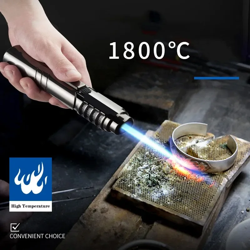 Powerful Flame High Temperature Spray Gun Butane Gas Lighter Metal Outdoor Blue Flame Welding Gun Jet Lighter Welding Tool