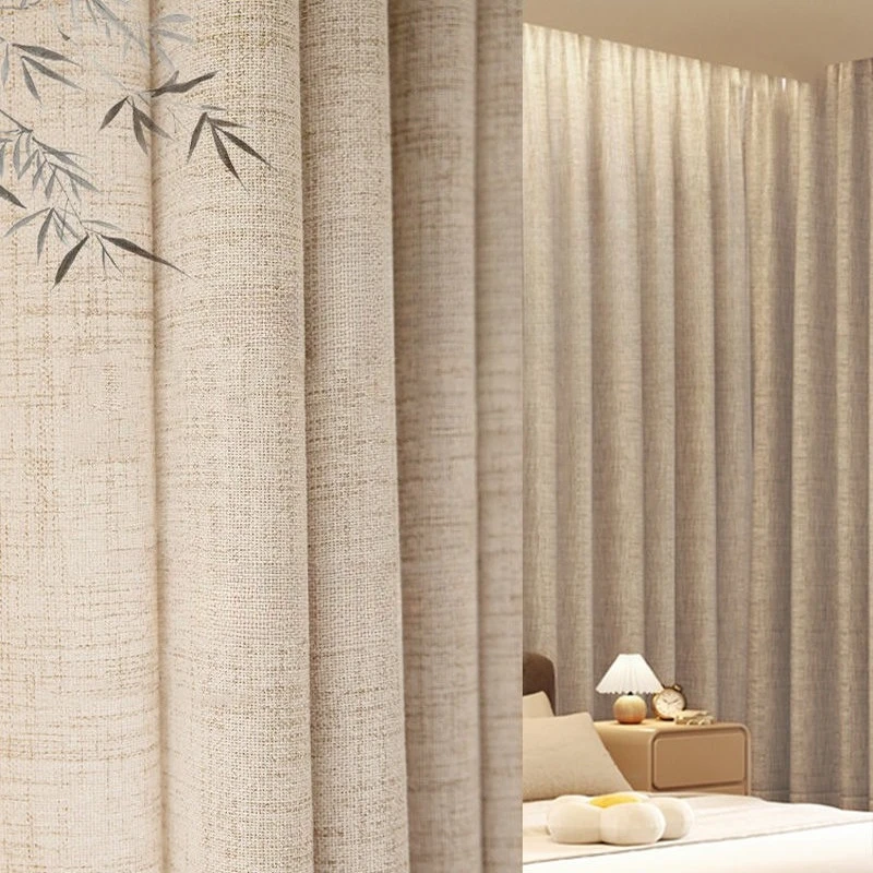 

Light Luxury Linen Matsukawa Yarn Curtains Delicate Soft Waxy Polyester Curtains Living Room Balcony Bedroom Bay Window Opaque