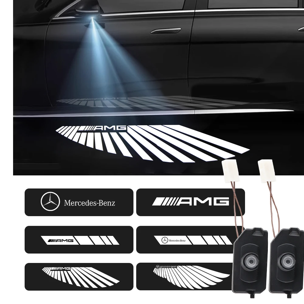 2Pcs LED Car Rearview Mirror Welcome Light Projector Lamps For Mercedes Benz AMG A B C E S Class GLA GLB GLC CLS EQC Angel Wings