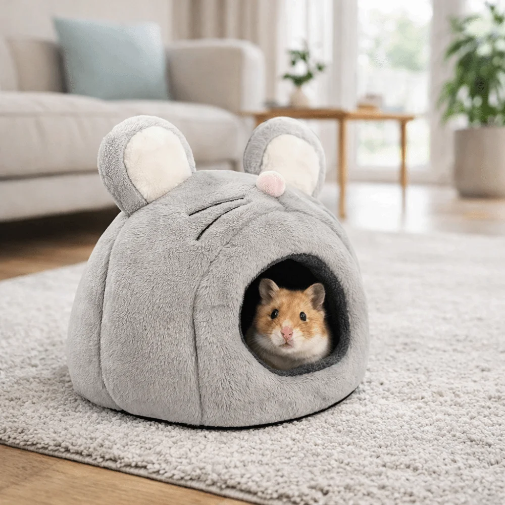 

Pet Supplies Mouse Shaped Hamster Warm Nest Windproof Thicken Guinea Pig House Soft Cartoon Hedgehog Hideout Nest Winter