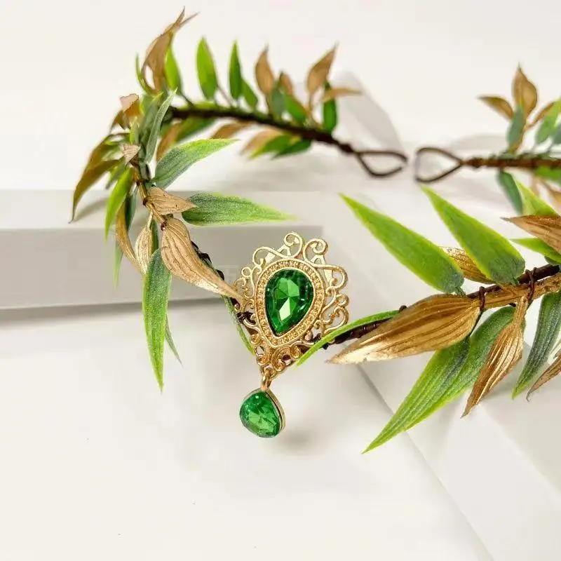 محاكاة أوراق شجرة الجنية حجر الراين عقال اليدوية قزم الأميرة خوذة الغابات الزفاف زهرة التاج للنساء الفتيات #6