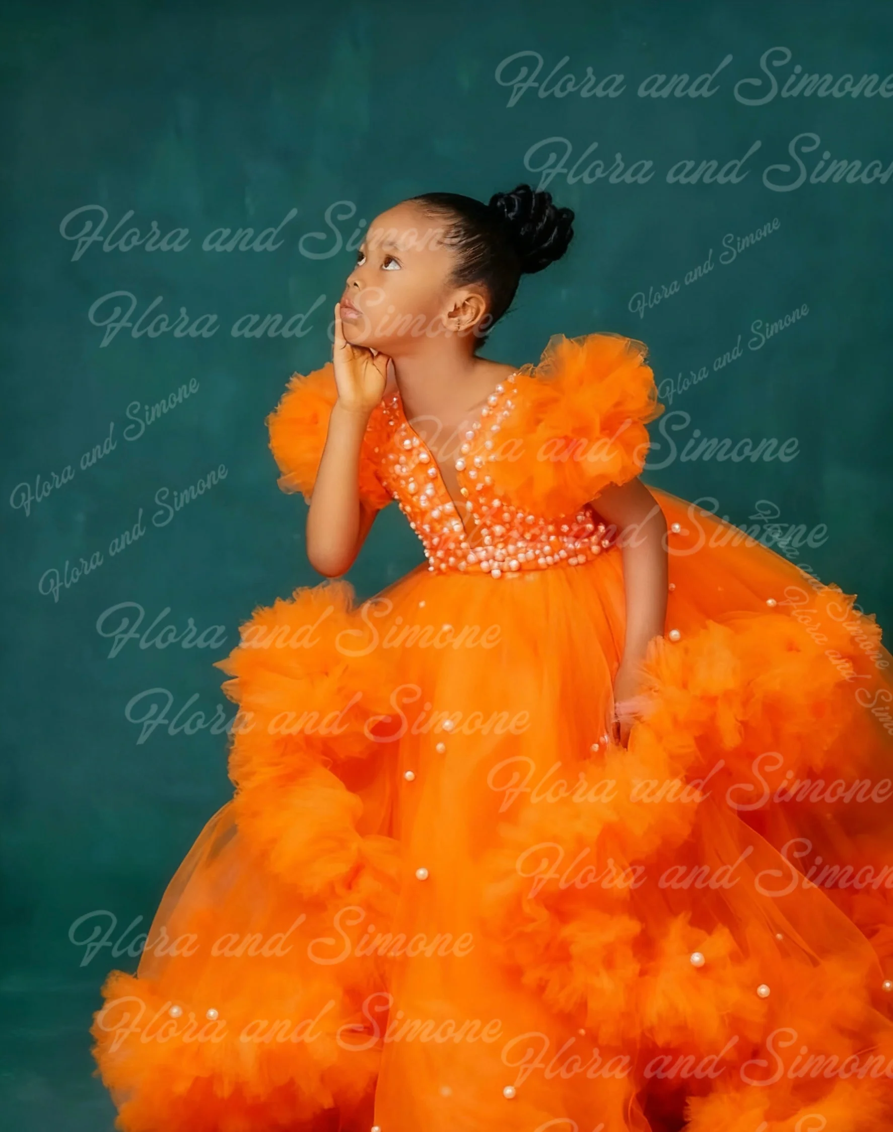 Vestido de niña de flores elegante rosa personalizado, tul esponjoso para ceremonias de boda, vestidos de fiesta de cumpleaños para niñas, vestidos de noche de baile