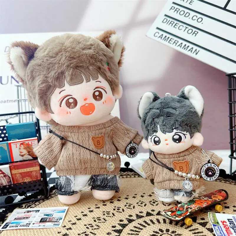 

Cute Idol Doll Clothes ,Brown Sweater, Gray Jeans, Cool Boy Suit, DIY Idol Doll Clothing for Fans , Gifts for Kids, 10cm, 20cm