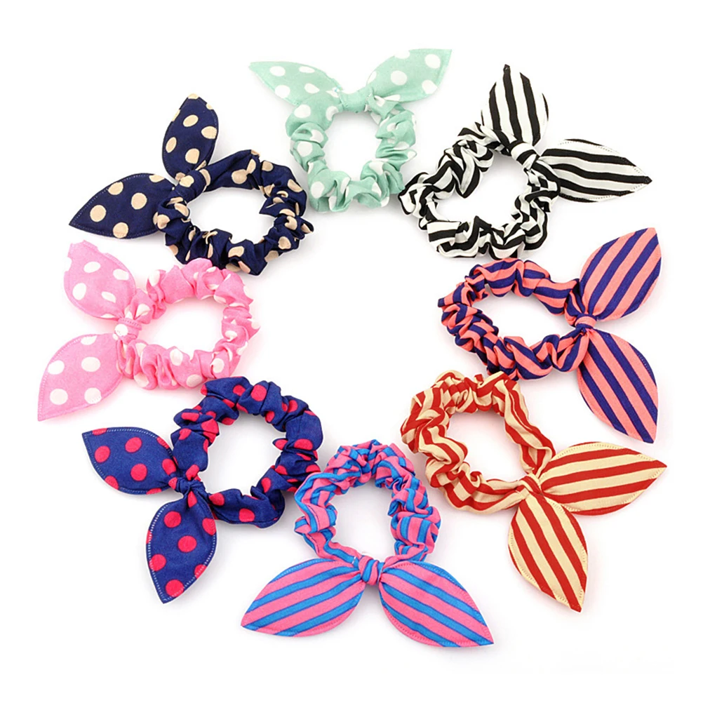 

20pcs Rabbit Ear Hair Ties Stretchy Durable Bands for Ponytail Braiding Hairdos Dots Random Color Elastic Set