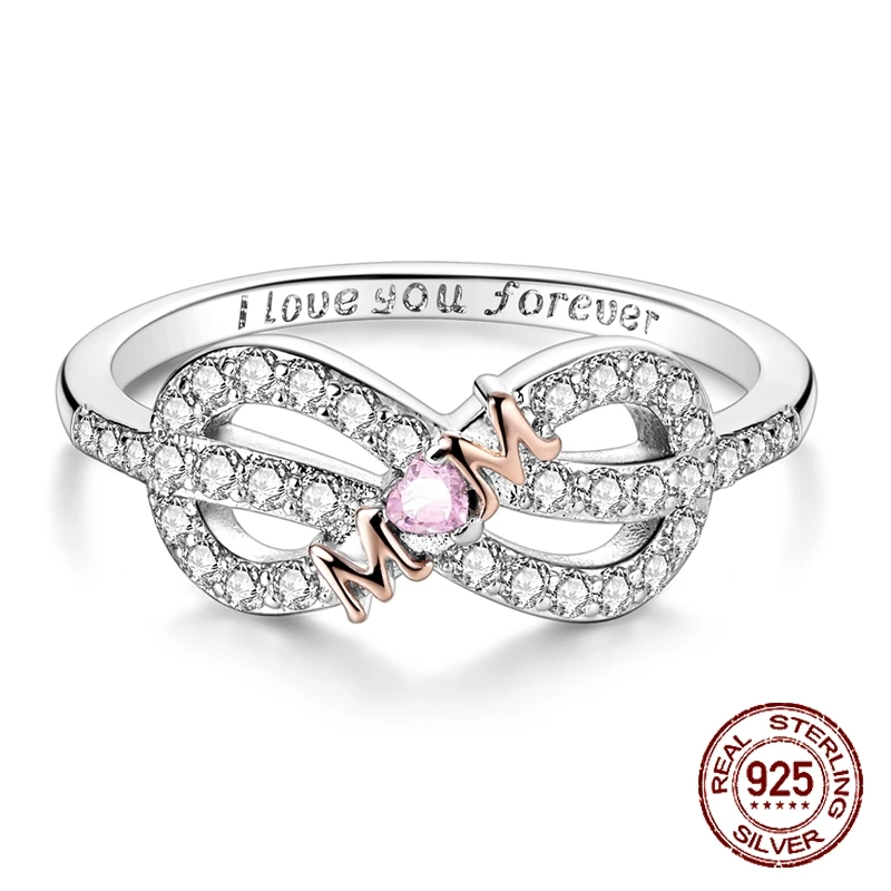 Women's 925 Sterling Silver Forever Love Mom Ring, Gift