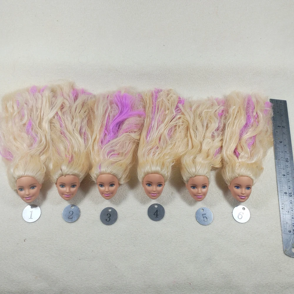 B20-24 Original Foreign Trade European Beauty1/6 OOAK NUDE Doll Head Mussed White Curly Hair for DIY Soft PVC Head  90%NEW B