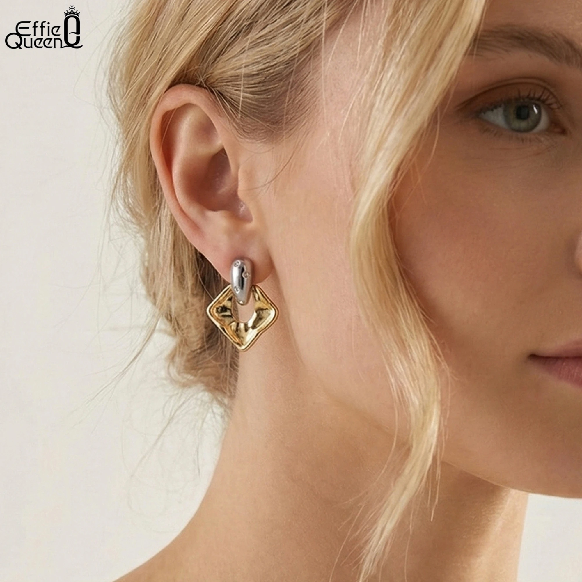 

Effie Queen Stainless Steel 18k Gold Round Cut Zirconia Drop Earrings Simple Jewelry for Women Birthdays Banquet Gift STKE21