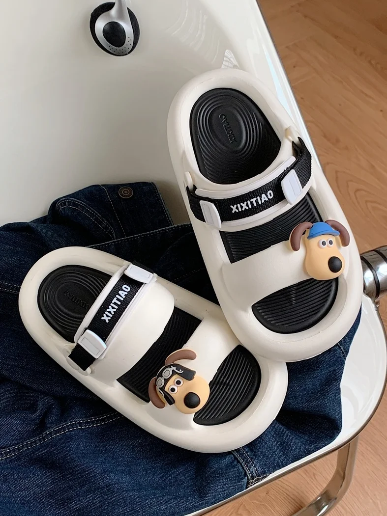 Couples Sandals Personalized Outwear Cute Big Head Dog Thick Sole Slippers Summer Man Women EVA Thick Sole Sandals