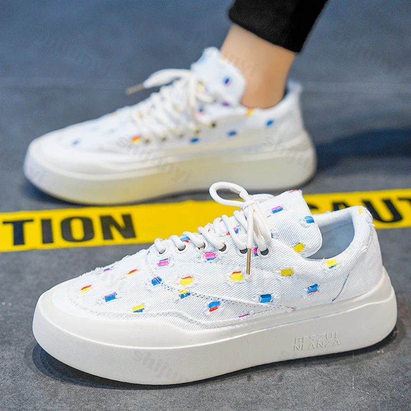 

Autumn Men Casual Canvas Shoes 2025 Thick Bottom Sports Shoes Outdoor Fashion Comfortable Platform Lace Up Non Slip Casual Shoes