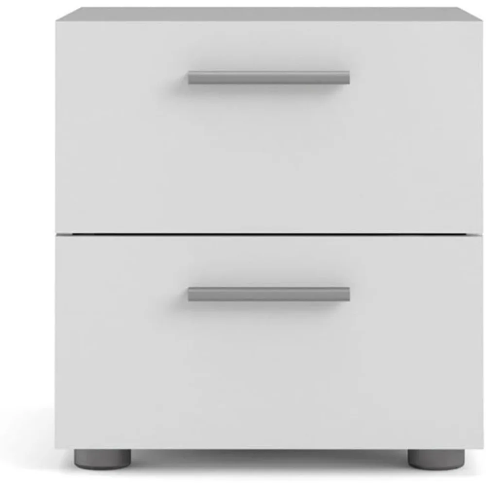 طقم غرفة نوم أبيض مكون من قطعتين بما في ذلك طاولتين ليليتين بدرجين