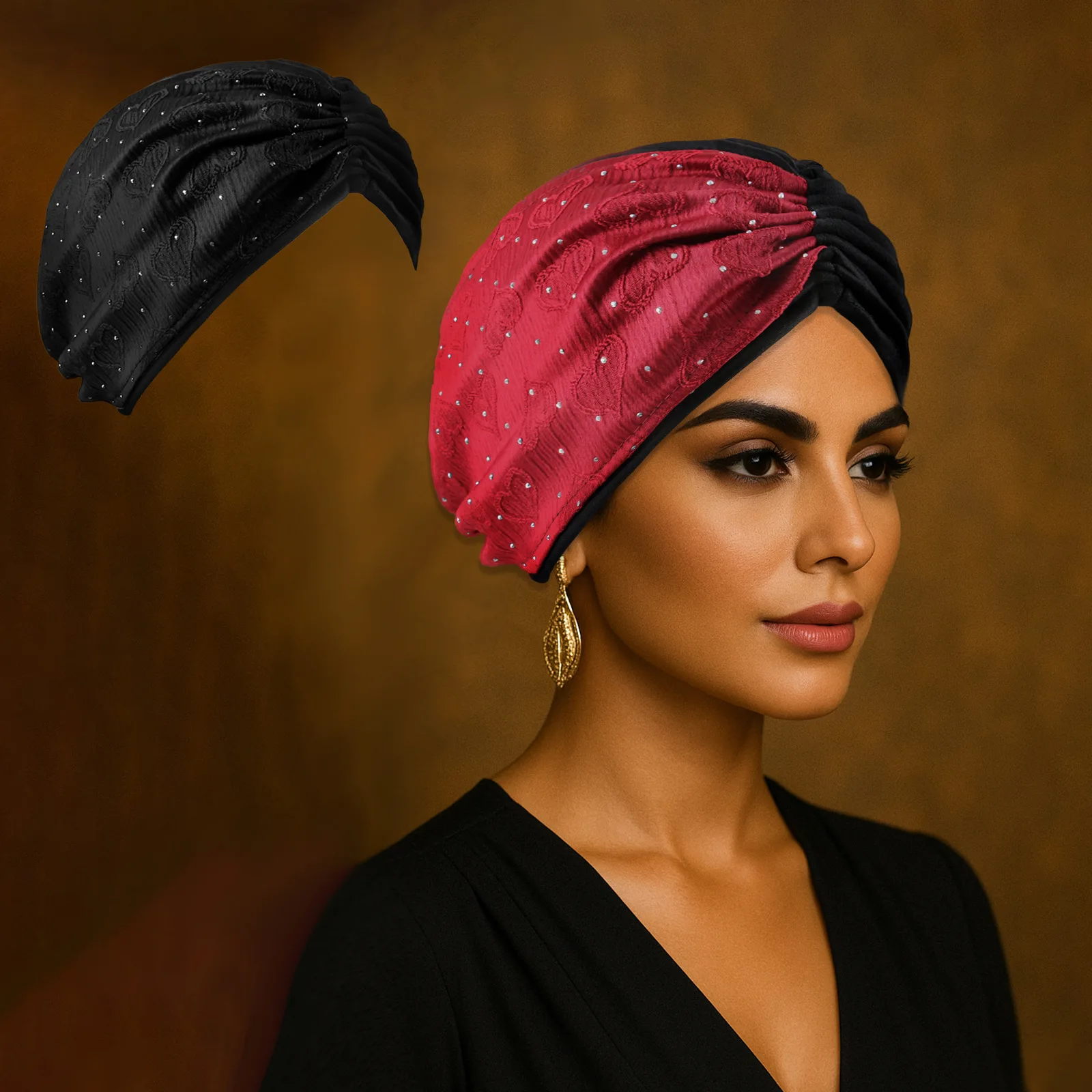 

Элегантный тюрбан с бриллиантами, индийская шляпа, женский лоскутный чепчик, мусульманский внутренний хиджаб, плиссированный платок, шапочки от выпадения волос, химиотерапия, накидки