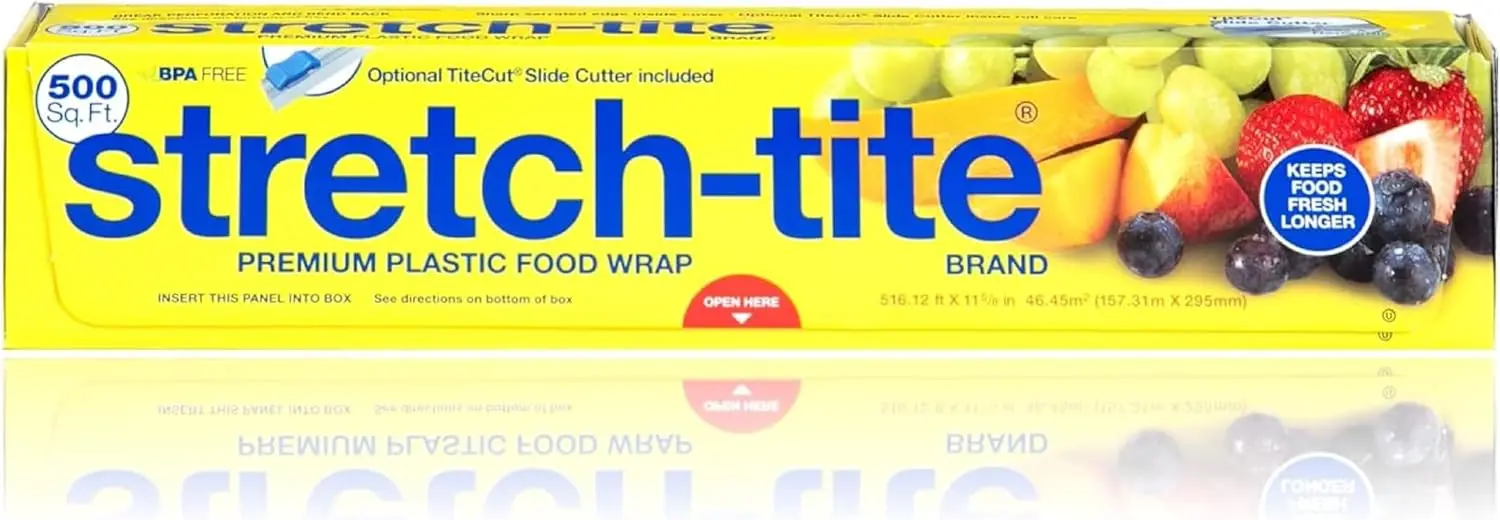 

Premium Plastic Food Wrap, 500 Sq Ft, 516.12 Ft x 11.625 In, BPA-Free, with Slide Cutter