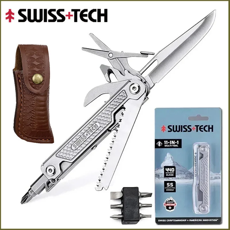 SWISS TECH 11 in 1 Multitool EDC Outdoor Survival Multi-function Tools with Scissors Screwdriver Gifts for Men