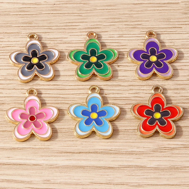 Tusember 10 Stück Emaille Cartoon Hübsche Blumen-Anhänger Niedliche Blumen-Charms für Halsketten, Ohrringe, Armbänder, Schmuckherstellung, Basteln – Detail 30