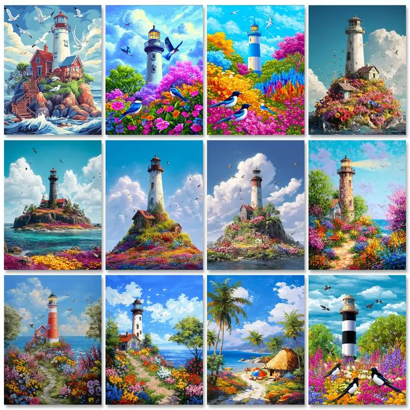 

GATYZTORY Oil Painting By Numbers Landscape DIY Digital Painting Lighthouse Scenery Picture Artcraft On Canvas Handpainted Gift