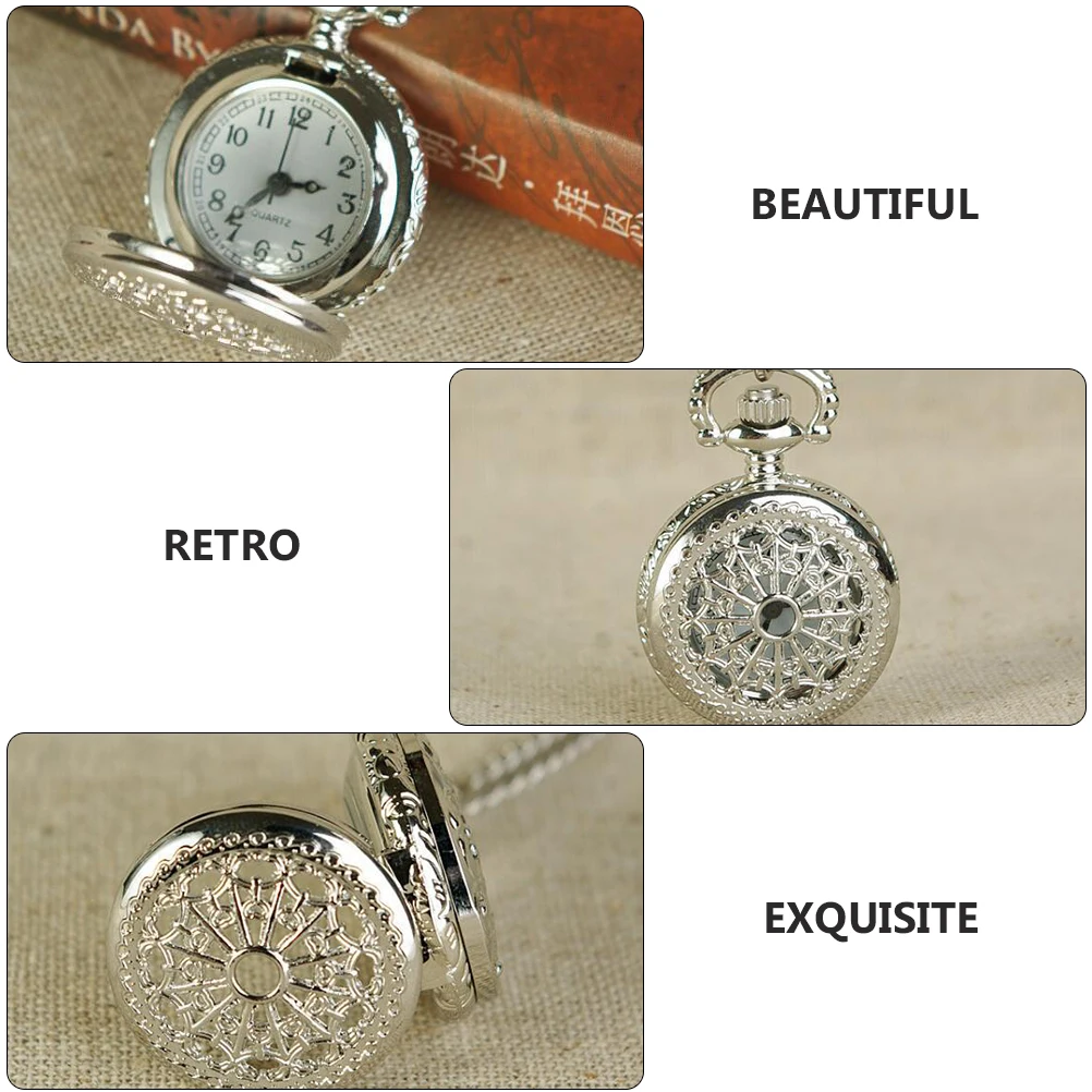 

Hollow Pocket Watch Retro Style Quartz Small Size Classic Fob Plastic Mirror Silver Decoration Elegant Accessories