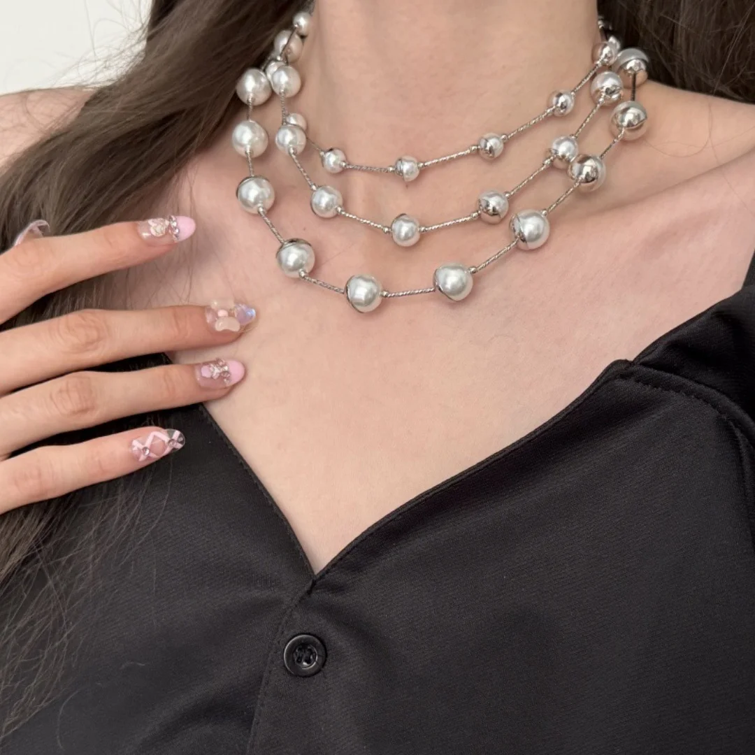 

DUTRIEUX Elegant Pearl Pendant Long Necklace Beaded Multi-layer Clavicle Chain Women's Fashion Stackable Sweater Choker Jewelry