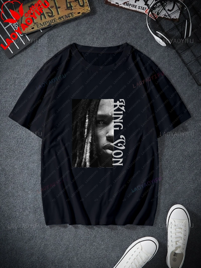 Stylish Vintage KING VON Rapper Printed T Shirt Top KING VON Trend - Harajuku Short Sleeve Neutral Shirt Graphic Cotton T Shirt