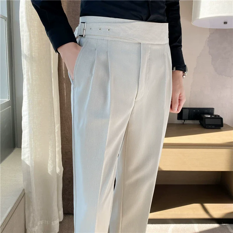 British Autumn New High Waist Formal Pants Business Fashion Casual Suit Pants Holmes Belt Design Social Formal Pants Size 29-36