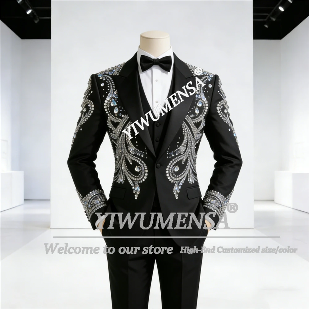 

Роскошные костюмы с бриллиантами и бисером, свадебные костюмы для жениха, приталенный однобортный пиджак, брюки, мужские вечерние смокинги, банкетные наряды
