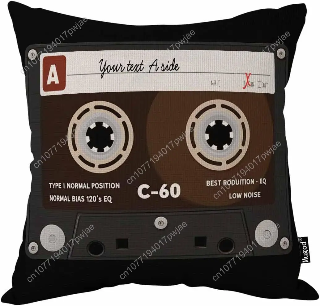 

Mugod Retro Audio Cassette Throw Pillow Music Record Player Low Noise 80s Plastic Tape Cotton Linen Square Cushion Cover Standar