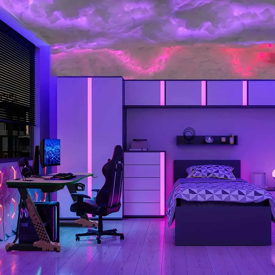 64FT LED 3D Cloud Light Strip Bluetooth App Voice Control USB Dimmable 256 Colors Bedroom Mood Light Game Room Night Light