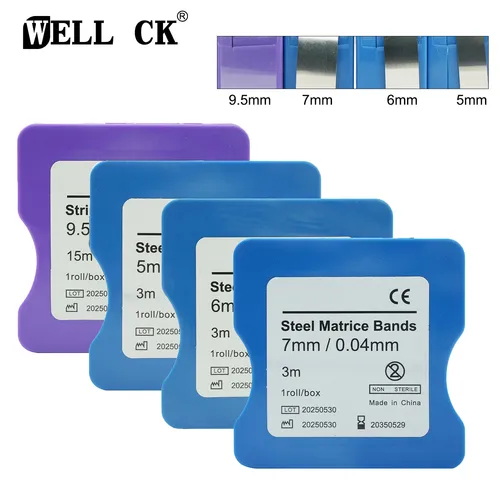 Bandas de matriz de resina curada por luz Dental Striproll, hoja de moldeo de resina transparente de 15m de ancho de 9,5mm y 3m, bandas de matriz de acero de 5/6/7mm