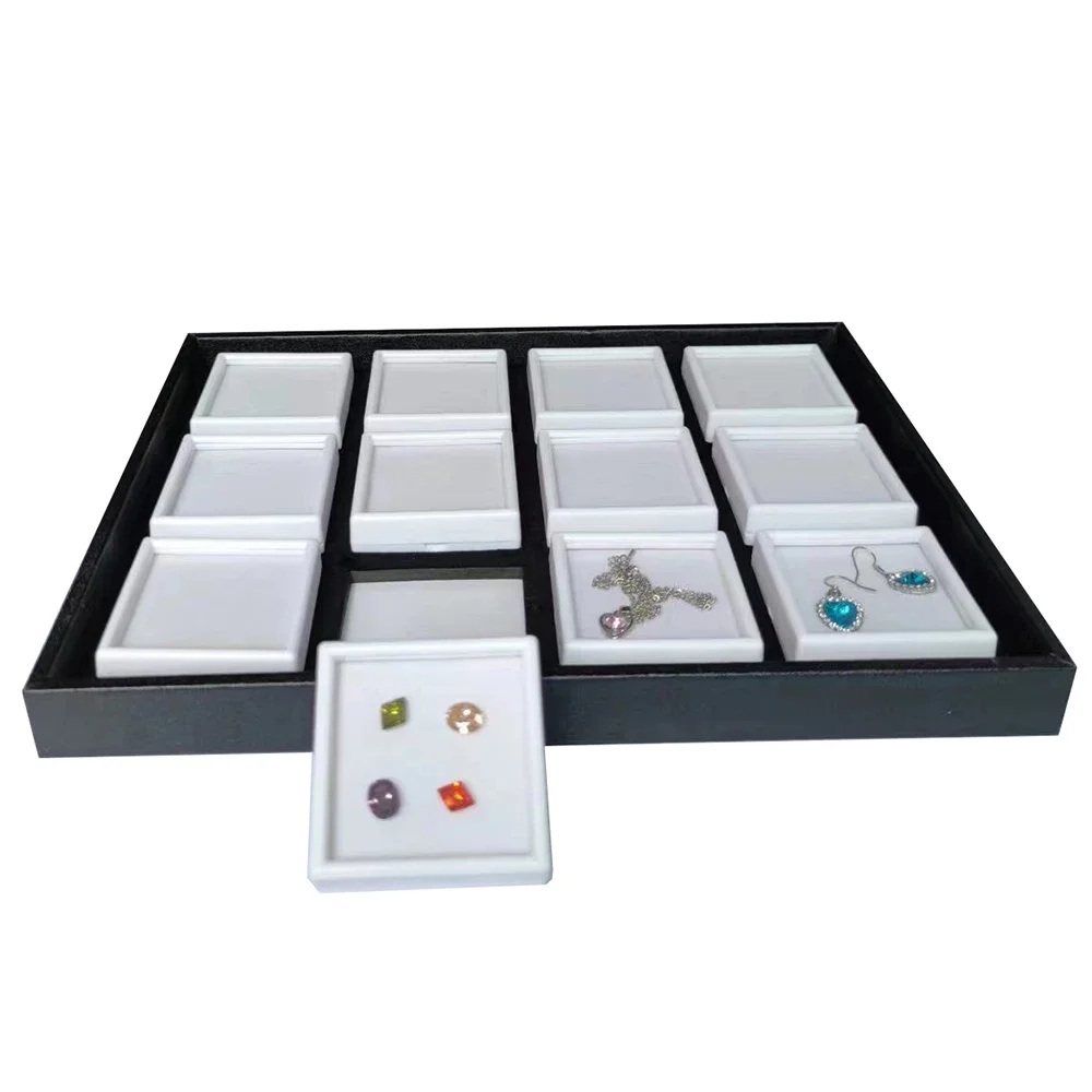 

White Diamond Jewelry Display Box Square 6cm Stone Gems Packaging Case Counter Gemstone Earring Storage Showcase Pendant Tray