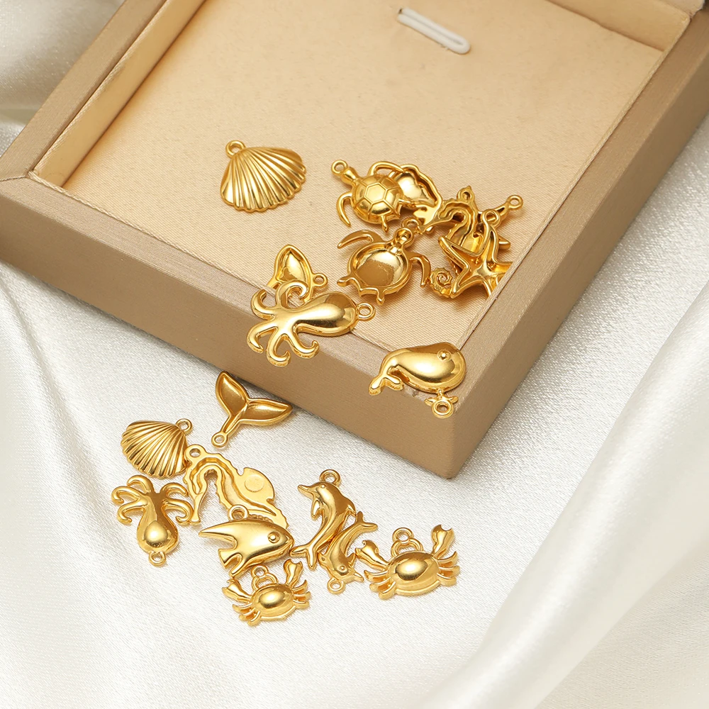 10 Stück Meerestier-Anhänger (Wal, Delfin, Krabbe, Oktopus) aus Edelstahl für DIY-Schmuckherstellung, Halskette, Anhänger, Armband, Ohrringe – Detail 5