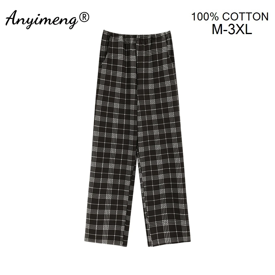 100% Cotton Women Bottoms M-3XL Woman Homewear Plaid Sleepwear Trousers Autumn Spring Full Pants Casual Chic Printing Nightwear