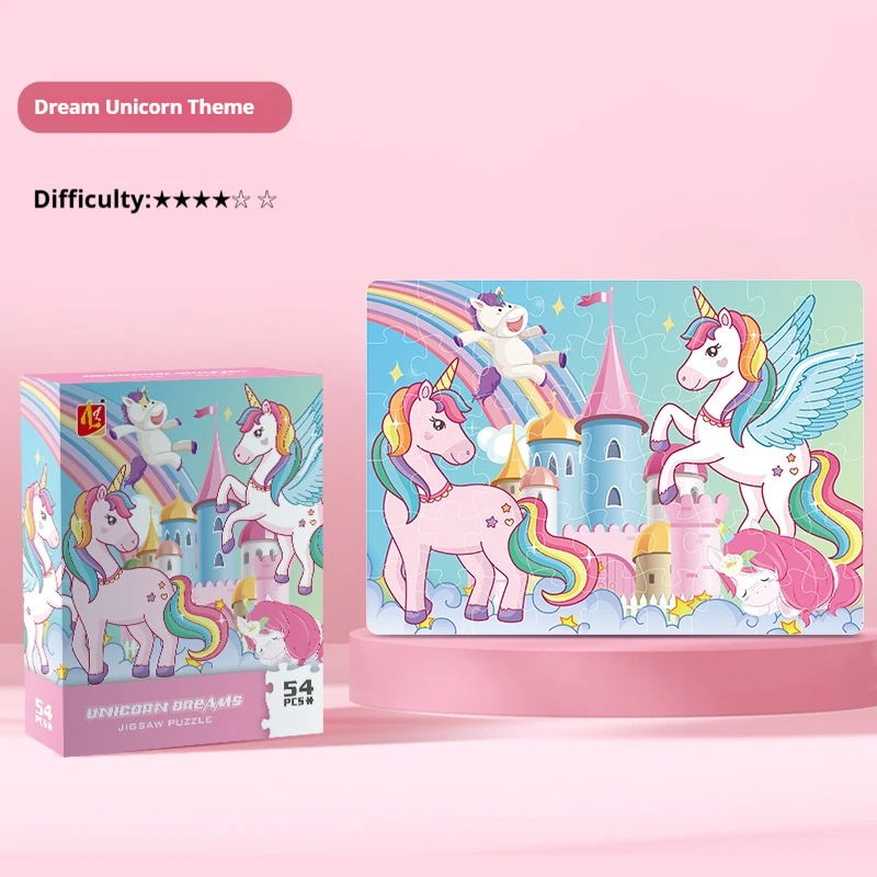 54PCS Kids Puzzle Cute Animal Unicorn Cartoon Low Difficulty Drawing Small Challenge Educational Toys Gifts Toddler Baby Toys