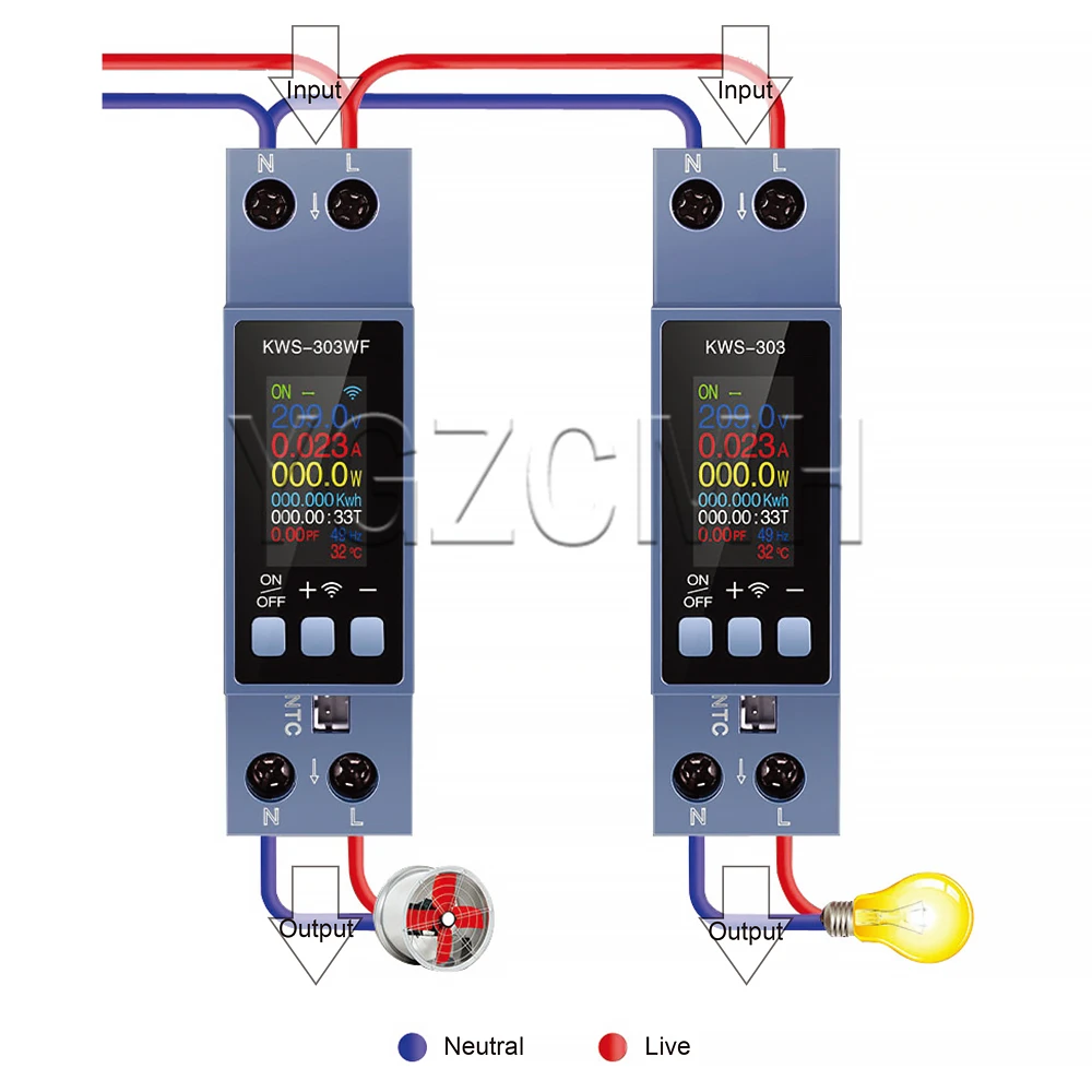 8-in-1 Tuya WiFi AC Energiemeter Monitor Spanning Stroom Vermogensfactor Frequentiemeter Slimme schakelaar Overstroom Uitschakeling KWS-303