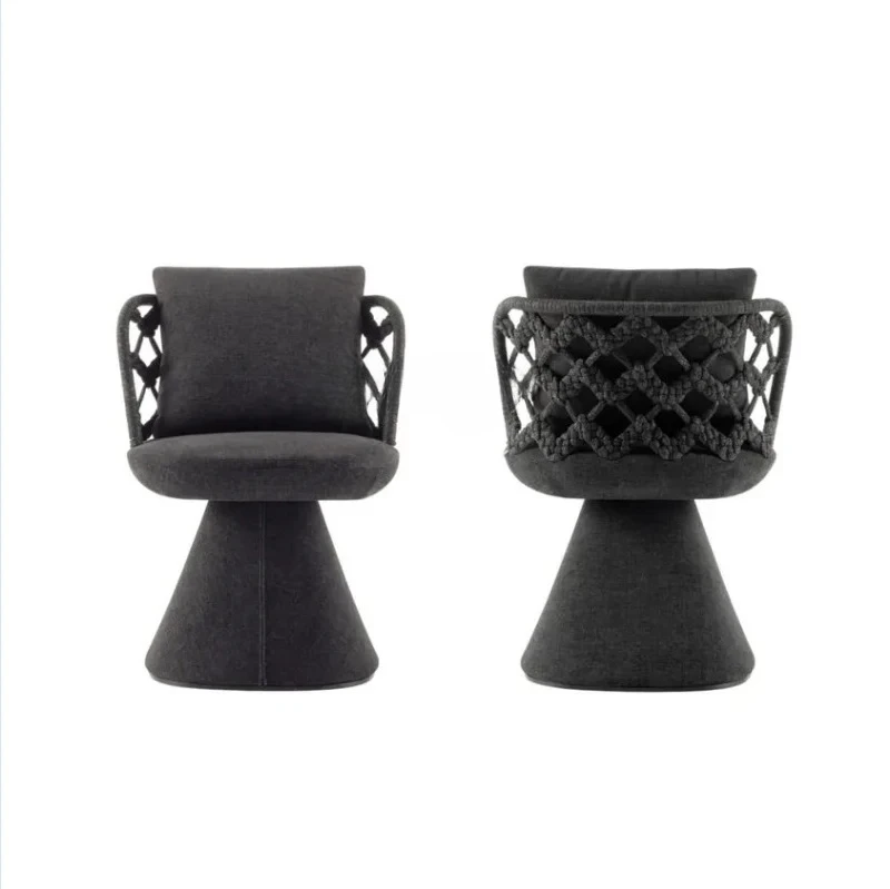

Creative woven backrest tea chair Italian simple fabric chair Large apartment living room single dining chair