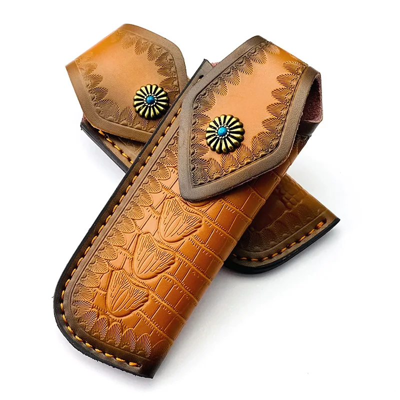 2 Types Genuine Cowhide Leather Sheath Scabbard Cover For Folding Knife Swiss Army Knives Pliers Tools With Turquoise Buckle