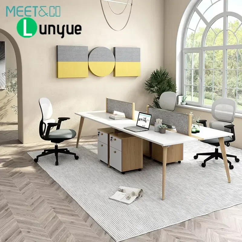 Modern Convertible Retractable Modular 4 Seat Workstation Desk for Call Center Office Cubicle Furniture Space Saving Design