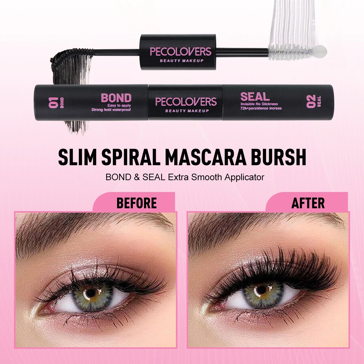 1PC Waterproof Black Mascara Super Strong Hold Lash Bond and Seal, 2-in-1 Lash Glue for DIY Cluster Lashes & Eyelash Extensions