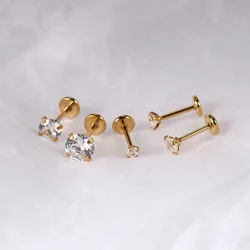 1PC Flat Base 316l Stainless Steel Push Back Stud Earrings With AAA Round Clean Zircon No Fade Allergy Free Quality Jewelry