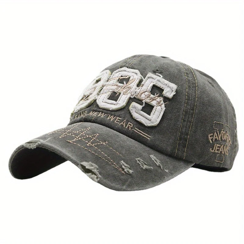 

Adjustable Duckbill Cap Distressed Washed Effect Hip Hop Baseball Hat with Digital Letter Embroidery Casual