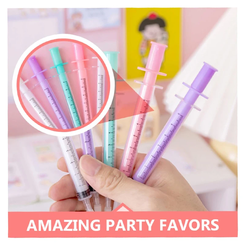 100Pcs Neutral Signature Pens Syringe Shape Gel Pens Student Stationery 0.5mm Black Pen