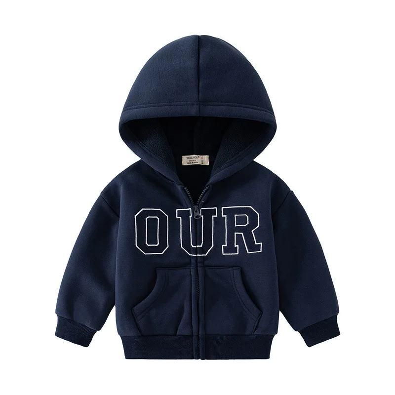 Boys\' Casual Letter Print Zip-Up Hooded Sweatshirt Jacket Spring/Autumn New Stylish Long Sleeve Hoodie for Kids 2-7 Years Old