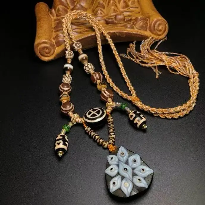 

ТОП-талисман с девятью глазами Tianzhu, табличка Будды, оригинальный старинный камень, агат, бутик-подвеска, качественное ожерелье для мужчин и женщин