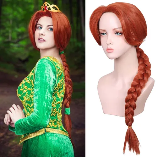 Imagen 1 del producto Peluca sintética de trenza larga de color marrón rojizo para mujer, peluca Fiona, peluca de película roja y marrón de princesa para fiesta de disfraces de Halloween