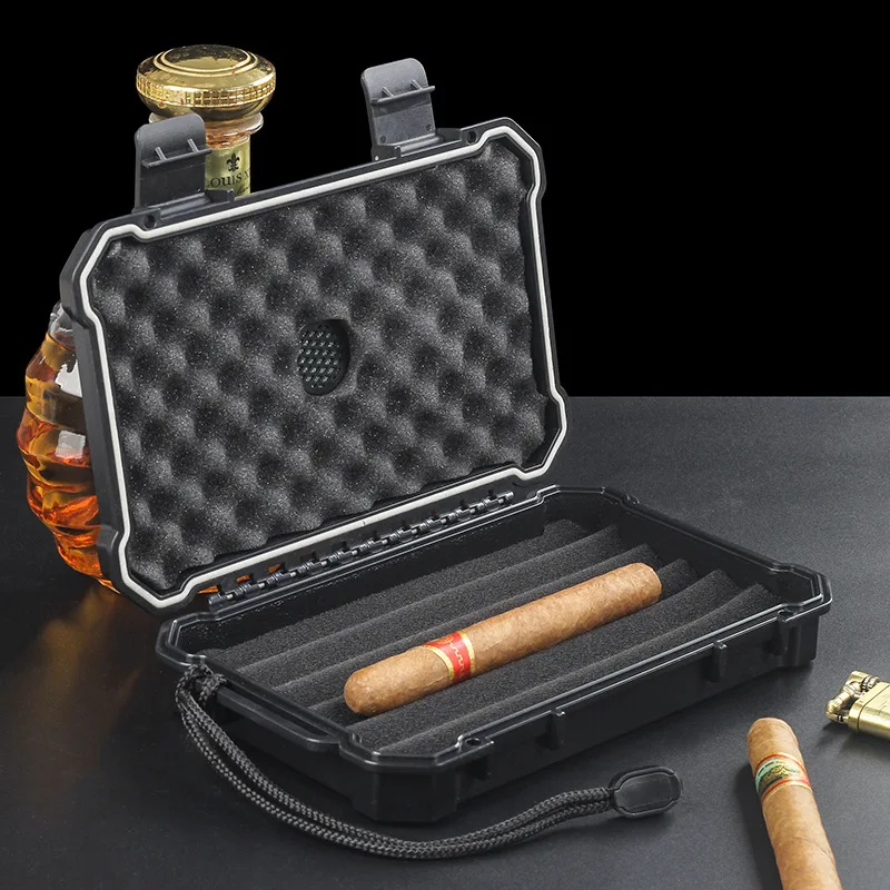 

Портативный хьюмидор для сигар, специальное использование для деловых поездок, водонепроницаемая противоударная губка из АБС-пластика/увлажнитель/гигрометр