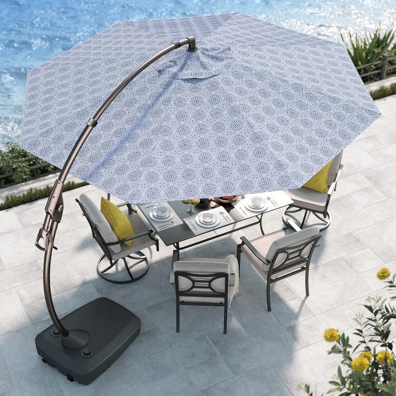 11' Cantilever Umbrella with Base Outdoor Large Round Aluminum Offset Umbrella for Pool Garden Backyard