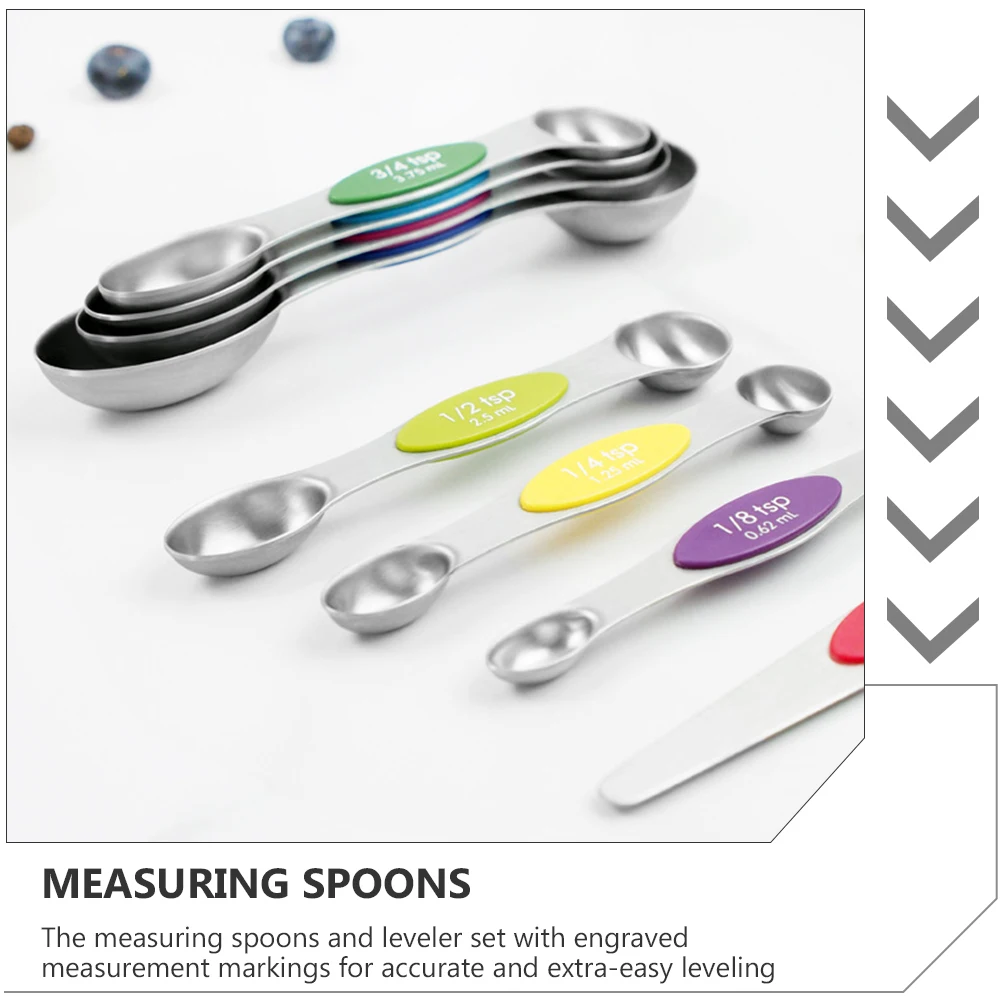 

6pcs Measuring Spoon Set Stainless Steel Magnetic Kitchen Tools Baking Supplies Dual Head Design Easy Clean Anti Corrosion