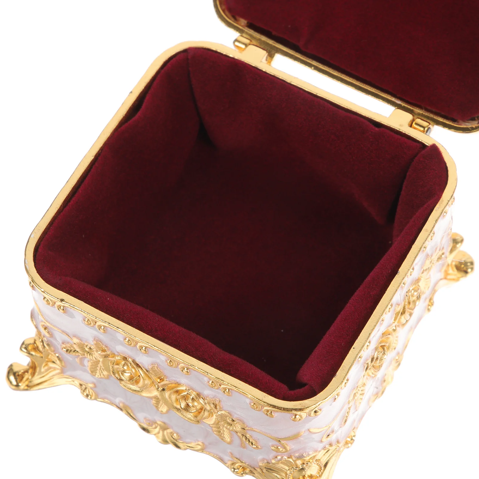 

Alloy Jewelry Box Decorative Vintage Embossed Flower Pattern Retro Style Desktop Jewelry Organizer Case Trinket Organizer