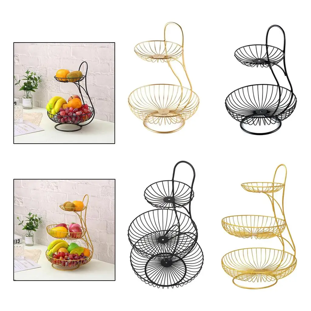 2 Tier Decorative Modern Fruit Basket Vegetable Bread Holder Fruit Storage Rack Serving Tray Home Kitchen Organizer